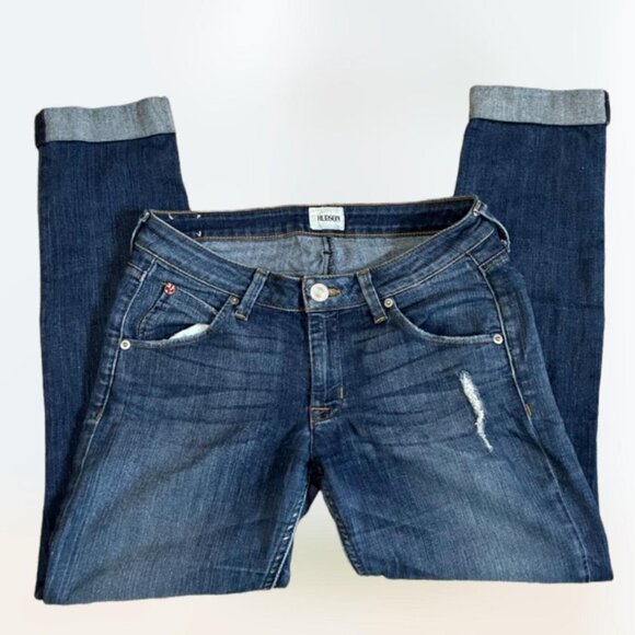 Hudson Bacara Crop Straight Cuff Ripped Blue Jeans Women's Size 27 - Picture 2 of 5